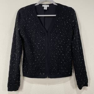 Vintage 90s Y2k Black Beaded Cardigan Sweater Whimsigoth Fairy Grunge Witchy S